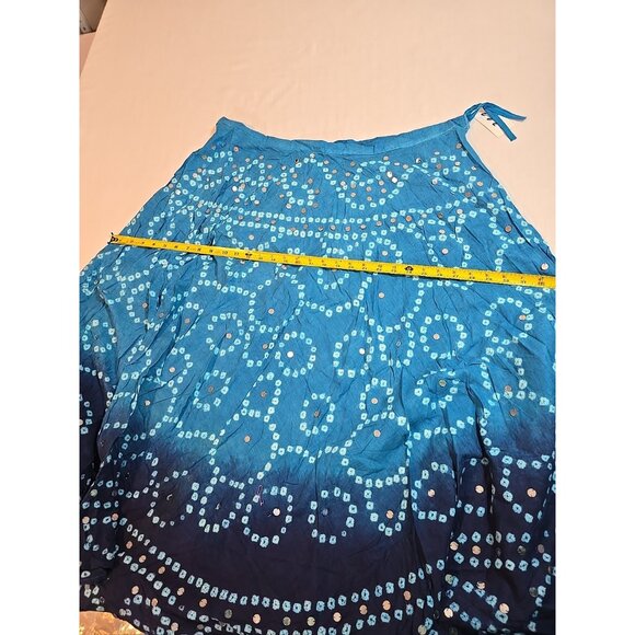 Handmade Blue boho‎ midi skirt adjustable tie waist mirror sequins One Size New - Picture 8 of 15